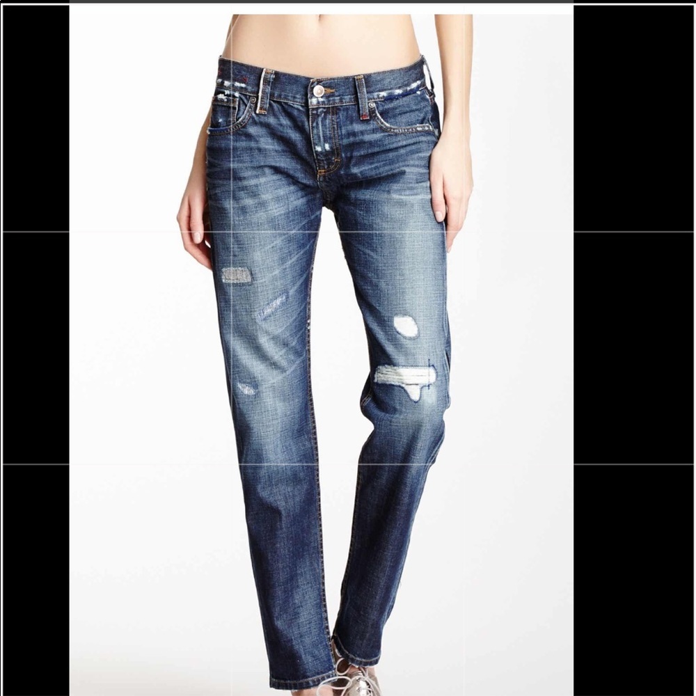 Level 99 Women's Straight Leg Distressed Jeans in Indigo Blue